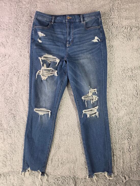 American Eagle Outfitters Denim - American Eagle Curvy Hi Rise Jegging Crop Jeans Raw Chewed Distressed 14 Long